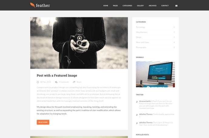 Feather Clean Flat Responsive WordPress Blog Theme