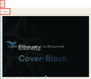 Auswählen-Modus des Block-Editors erkennbar am Zeiger-Icon und Block-Namen