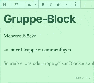 Nachträgliches gruppieren über die Block-Werkzeugleiste des Block Editors