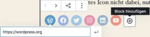 „Social Icons“-Block mit Vorauswahl und URL-Eingabe im Block-Editor
