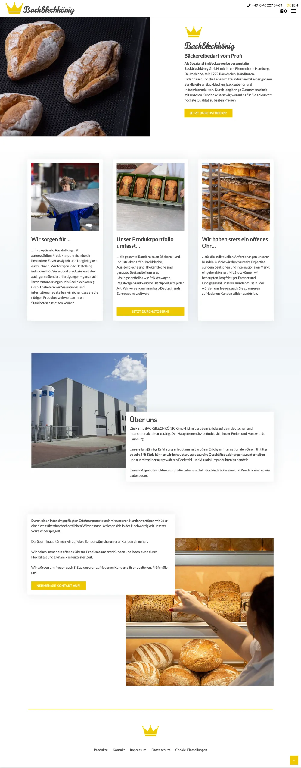 Backblechkönig - Website Desktop