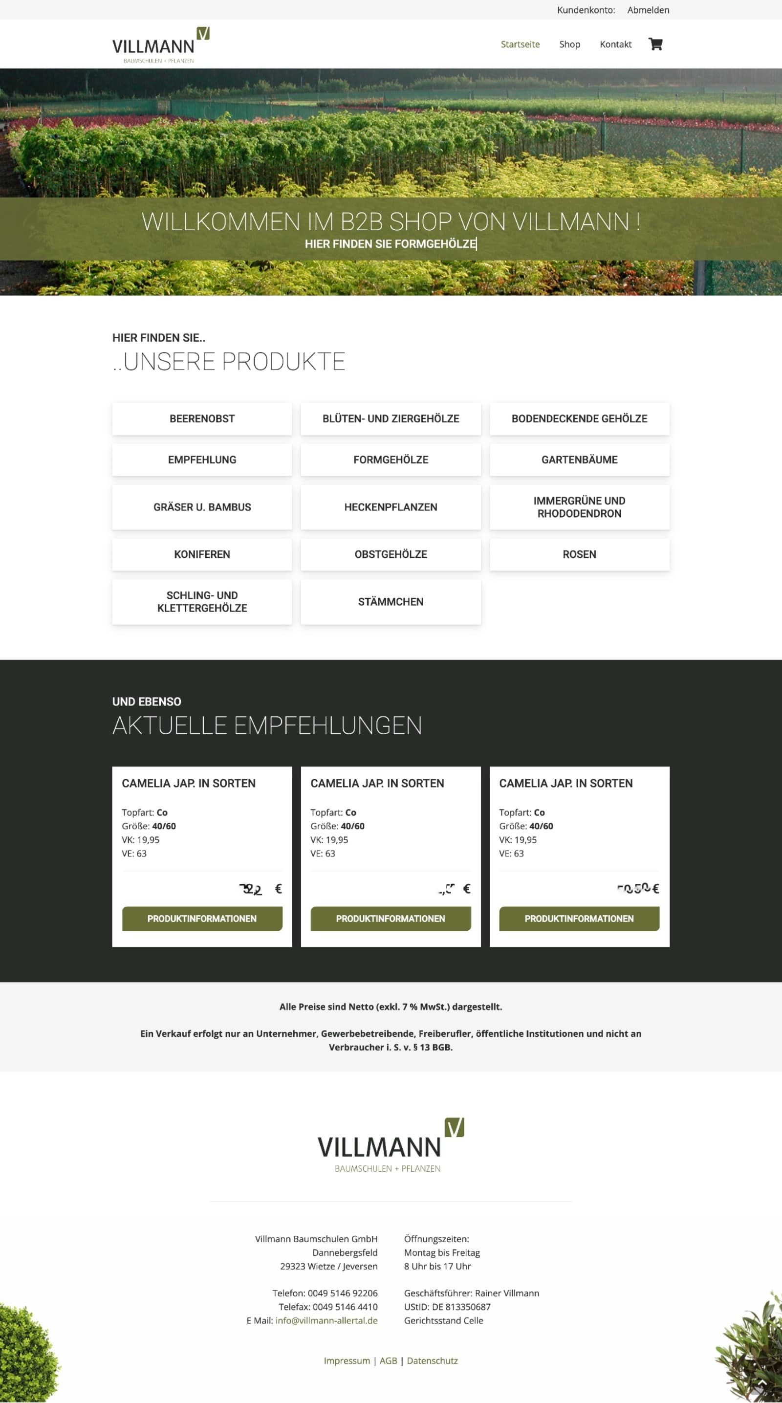 Villmann B2B Shop Webshop
