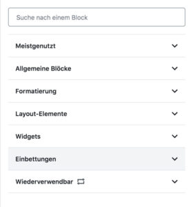 Block-Bibliothek mit neuer Kategorie Wiederverwendbar im WordPress-Block-Editor