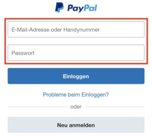 Login mit normalen PayPal-Zugangsdaten auf der Developer-PayPal-Seite