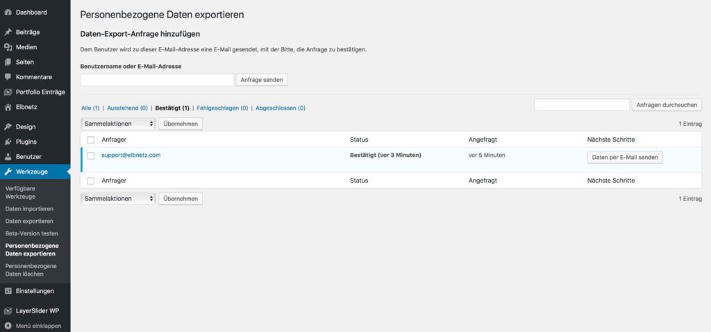 Personenbezogene Daten exportieren