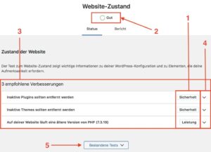 WordPress Website-Zustand Übersichtsseite