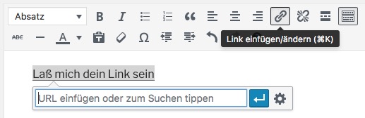 WordPress-Werkzeugleiste: Link einfügen